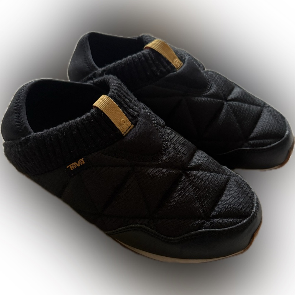 Teva Women's Black Quilted Loafers with Gold Accent